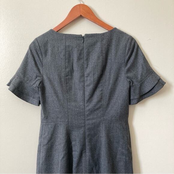 Italian Flannel Dress Talbots Ruffle Sleeve Shift Dress Gray Size 4P - Picture 4 of 10